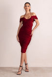 Dulcie Burgundy Halter Neck Cut Out Ruched Midi Dress
