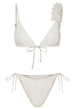 Cassia White Triangle Flower Trimmed Bikini Top
