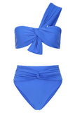Bowline Blue One Shoulder Knotted Bikini Top