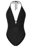 Shipwrecked Black Textured Plunging Swimsuit