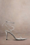 Crossed Wires Silver Metallic Lace-Up Heeled Sandals