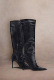 Uptown Black Croc Fitted Over-Knee Pointed Heeled Boots
