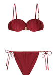 Unfound Burgundy Pleated Chain Bikini Top
