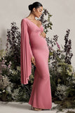 Rhea Blush Pink V-Neck Split Maternity Maxi Dress With Cape Sleeve
