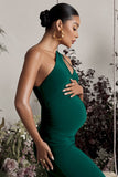 Abigail Bottle Green Sleeveless Asymmetric Maternity Midi Dress
