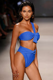 Bowline Blue One Shoulder Knotted Bikini Top