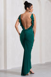 Flute Bottle Green Bodycon Maxi Dress With Ruched Ruffled Back
