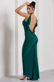 Flute Bottle Green Bodycon Maxi Dress With Ruched Ruffled Back