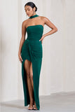 Paprika Bottle Green Ruched Halter-Neck Bandeau Maxi Dress