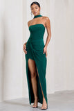 Paprika Bottle Green Ruched Halter-Neck Bandeau Maxi Dress
