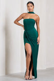 Paprika Bottle Green Ruched Halter-Neck Bandeau Maxi Dress