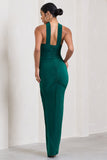 Paprika Bottle Green Ruched Halter-Neck Bandeau Maxi Dress