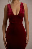 Elisabetta Berry Velvet Plunge-Neck Fishtail Maxi Dress