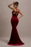 Elisabetta Berry Velvet Plunge-Neck Fishtail Maxi Dress