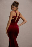 Elisabetta Berry Velvet Plunge-Neck Fishtail Maxi Dress