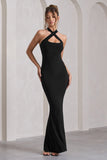 Cross My Heart Black Sleeveless Cross-Neck Maxi Dress