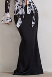 Serita Black Satin Split Maxi Skirt