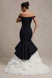 The Greatest Black & Cream Bardot Maxi Dress With Tulle Skirt