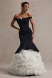 The Greatest Black & Cream Bardot Maxi Dress With Tulle Skirt