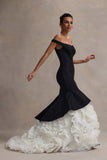 The Greatest Black & Cream Bardot Maxi Dress With Tulle Skirt