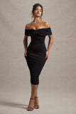 Hope Black Bow Bardot Midi Dress