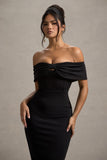 Hope Black Bow Bardot Midi Dress