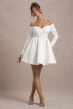 Marta White Bardot Long-Sleeve Mini Dress
