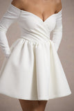 Marta White Bardot Long-Sleeve Mini Dress