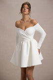 Marta White Bardot Long-Sleeve Mini Dress