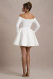 Marta White Bardot Long-Sleeve Mini Dress