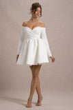 Marta White Bardot Long-Sleeve Mini Dress