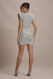 Serafina Silver Sequin Wide-Shoulder Mini Dress