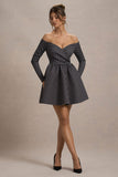 Riva Black Polka Dot Bardot Long-Sleeve Mini Dress
