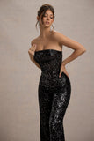 Elation Black Sequin Strapless Flared-Leg Jumpsuit