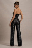 Elation Black Sequin Strapless Flared-Leg Jumpsuit