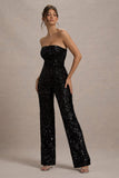 Elation Black Sequin Strapless Flared-Leg Jumpsuit