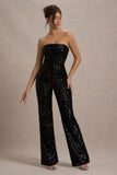 Elation Black Sequin Strapless Flared-Leg Jumpsuit