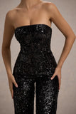 Elation Black Sequin Strapless Flared-Leg Jumpsuit