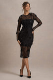 Intimate Black Sequin Sheer Midi Dress With Flowers