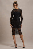 Intimate Black Sequin Sheer Midi Dress With Flowers