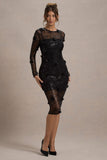Intimate Black Sequin Sheer Midi Dress With Flowers