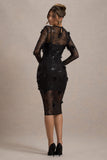 Intimate Black Sequin Sheer Midi Dress With Flowers
