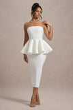 First Dance White Bandeau Peplum Midi Dress