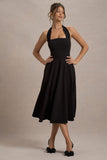 Auburn Black Halter Skater Midi Dress