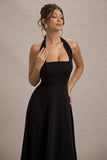 Auburn Black Halter Skater Midi Dress
