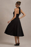 Auburn Black Halter Skater Midi Dress