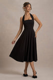 Auburn Black Halter Skater Midi Dress