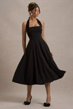 Auburn Black Halter Skater Midi Dress