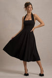 Auburn Black Halter Skater Midi Dress