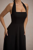 Auburn Black Halter Skater Midi Dress